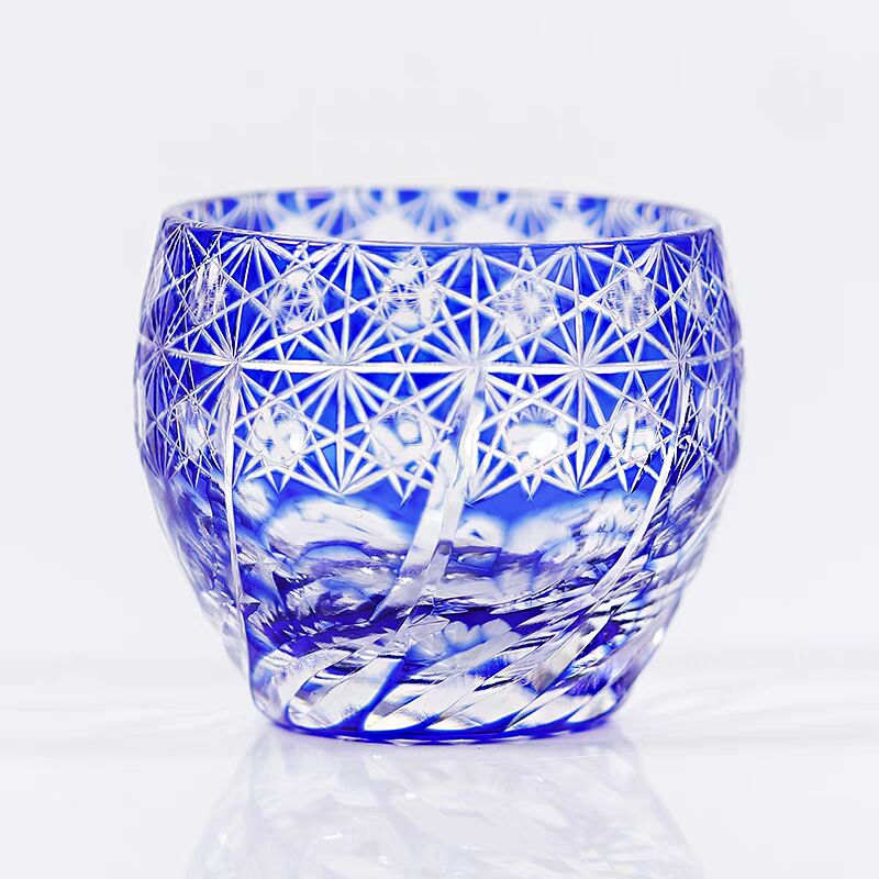 JP-040 60 ML Japanese Style Multi-Colored Min Shot Glass Sake Cup Edo Kiriko's Roaring Waves Design