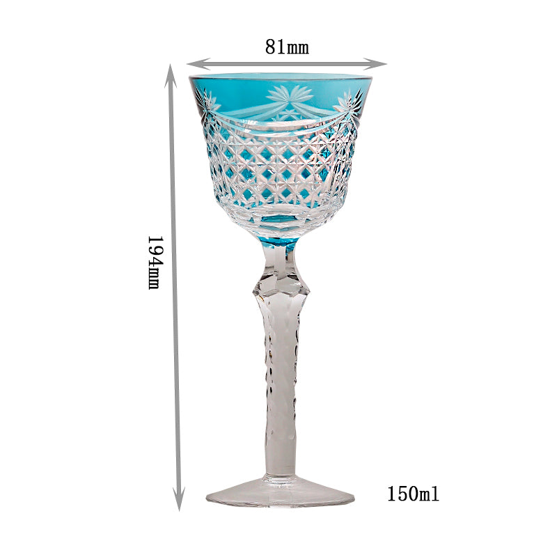 JP-100 150ml Mouth Blown Sky Blue Bohemian Glass Wine Goblet Sky Blue Hand Engraved Hock Glasses For Wedding Party Barware Home Decor