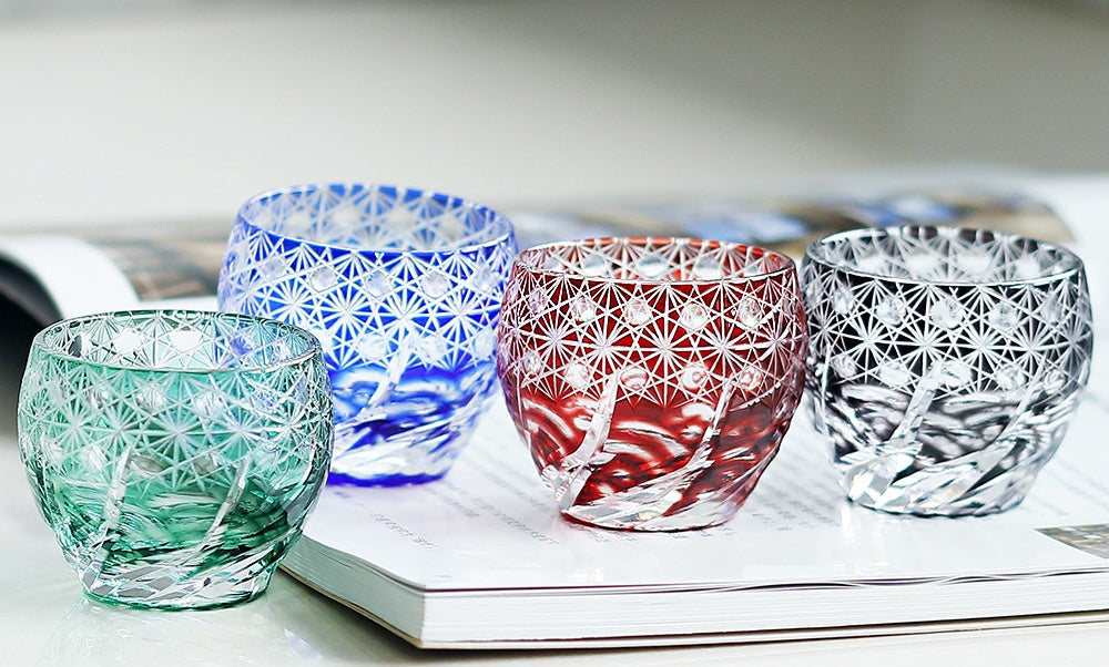 JP-040 60 ML Japanese Style Multi-Colored Min Shot Glass Sake Cup Edo Kiriko's Roaring Waves Design