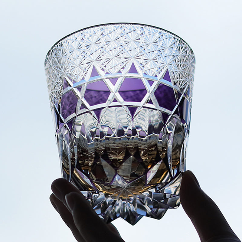 JP-107 32 cl Handmade Japanese Style Edo Kiriko Handcrafted Purple Fluorite Whisky Glass With Gift Box