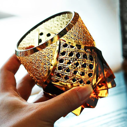 JP-016 Japanese Style Edo Kiriko Handcrafted Dark Knight Black Amber Whisky Glass With Gift Box