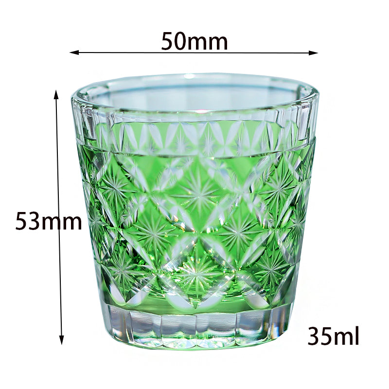 QJ-08 Hand cut to clear green 35ml edo kiriko shot glass sake glass 1 oz min soju glasses vodka, tequila