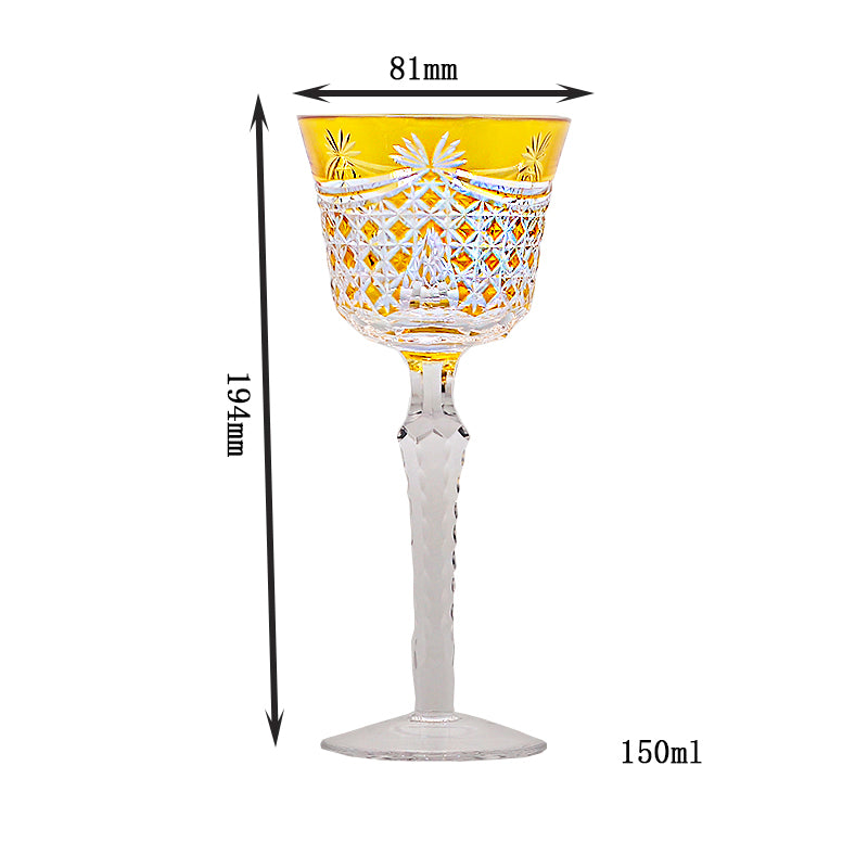 JP-100 150ml Hand Blown Yellow Glass Wine Goblet Czech Carved Hock Glasses For Home Tableware Barware Wedding Party
