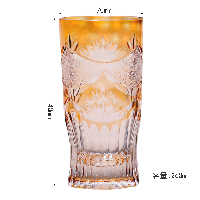 JP-006 Edo Kiriko Orange Crystal Beer Glass Tumbler For Cocktail Beverages, Non-alcohol, Water, Cold Tea, Soft drinks