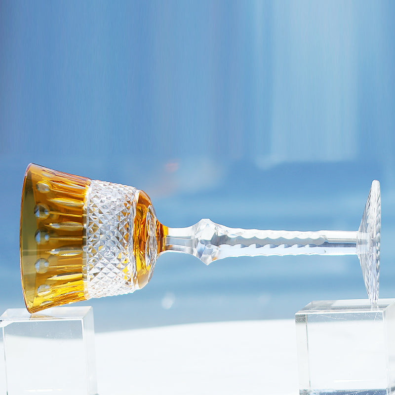 JP-097 5oz Handcrafted Orange Crystal Glass Goblet Hock Wine Glass With Hand Cutting Lotus Deisgn