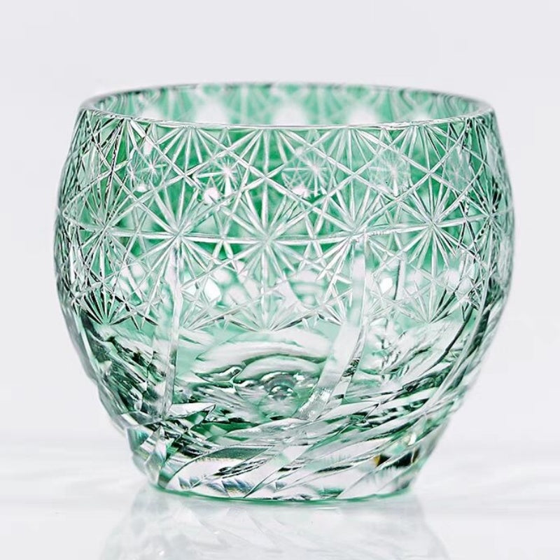 JP-040 60 ML Japanese Style Multi-Colored Min Shot Glass Sake Cup Edo Kiriko's Roaring Waves Design