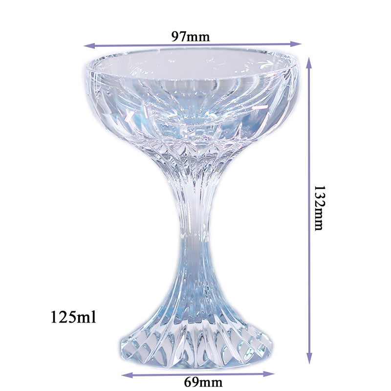 Group shot of JP-083 125 ml Clear K9 Crystal Glass Champagne Coupe With Hand Cut Etched Deep Orgue Bevel Design - JINZHI GLASS crystal glassware