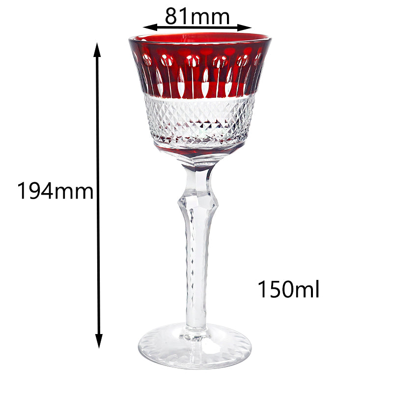 JP-097 5oz Handmade Ruby Red Tinted Glass Goblet Hock Wine Glass With Hand Cutting Lotus Deisgn