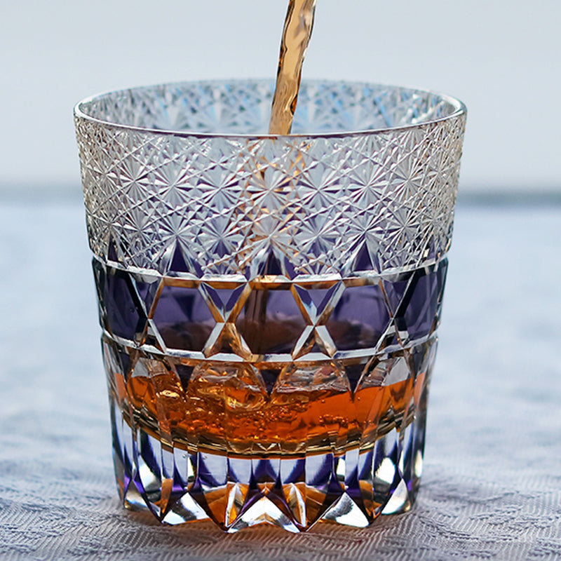 JP-107 32 cl Handmade Japanese Style Edo Kiriko Handcrafted Purple Fluorite Whisky Glass With Gift Box