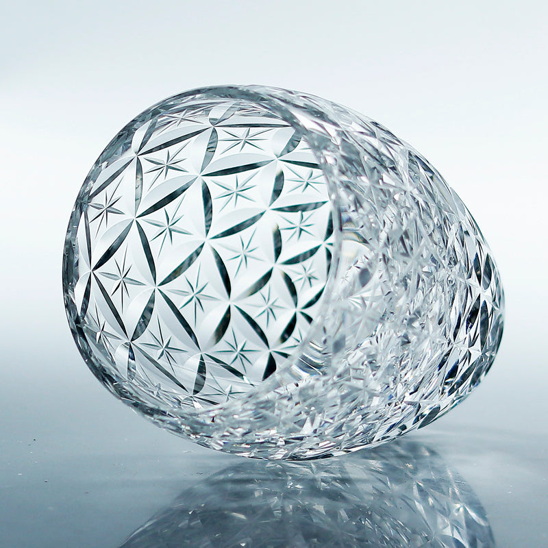 JP-086 250 ml Hand Carved Asterism Whiskey glass Tumbler K9 Crystal Glass Edo Kiriko Star Circle Mesh Cocktail Glass Barrel-like Appreance
