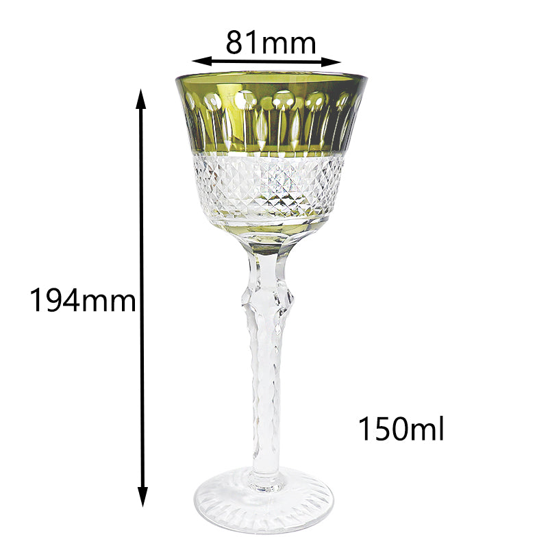 JP-097 150ml 5oz Hand Blown Chartreuse Color Cased Glass Stem Wine Glass Goblet Hand Cutting Lotus Deisgn