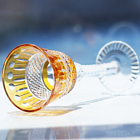 JP-097 5oz Handcrafted Orange Crystal Glass Goblet Hock Wine Glass With Hand Cutting Lotus Deisgn