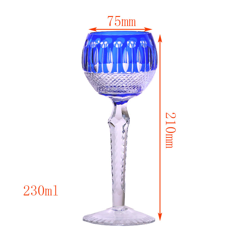 JP-096 8 oz Handcrafted Blue Color Cased Wine Glass Goblet Hand Cutting Lotus Deisgn