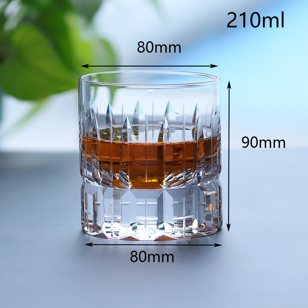 JP-070 210 ml Handcrafts Clear Crystal Whiskey Glasses Cylindrical With Edo Kiriko‘s Carved Crosshatching Of Lines Design