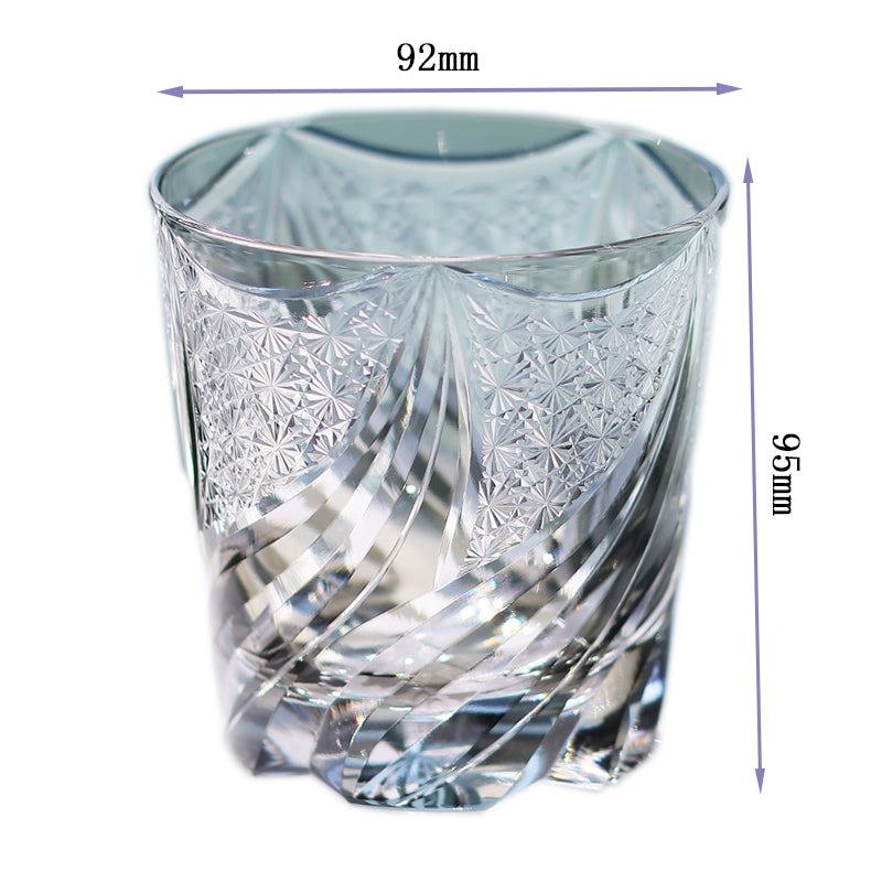 JP-139-2 11 oz Hand Cut and Grey Colored Whiskey Glass Tumbler Edo Kiriko Old Fashioned Glasses Gift Box