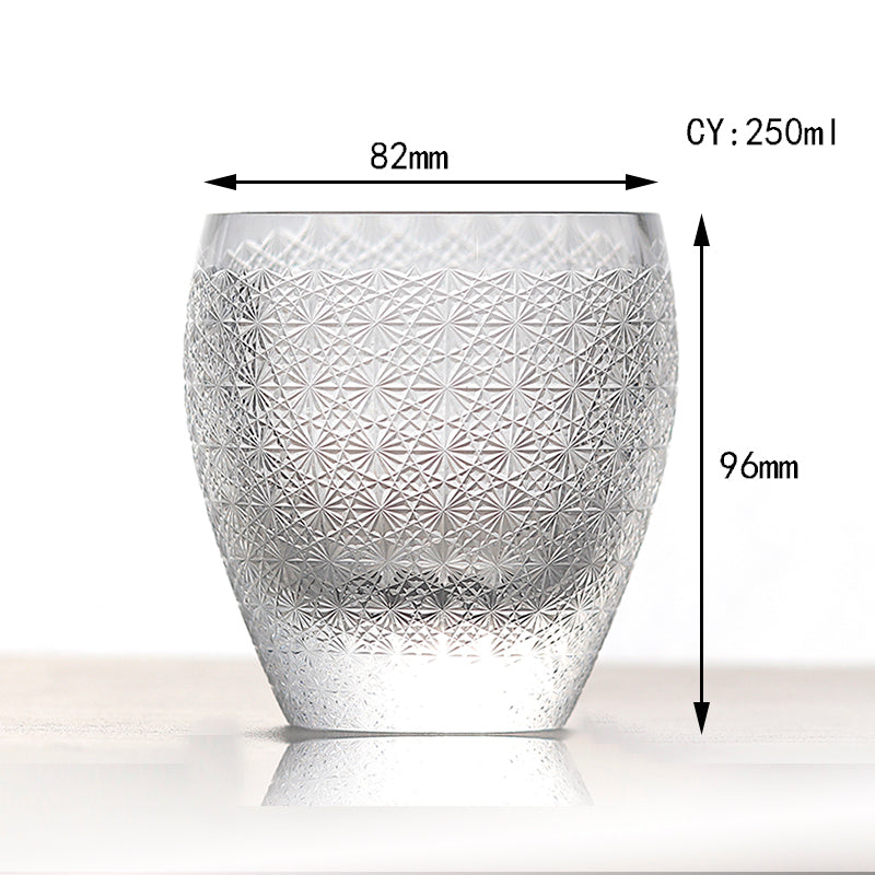 JP-088 Hand Cut Clear K9 Crystal Whiskey Rock Glasses Edo Kiriko Chrysanthemum 9oz 1PC