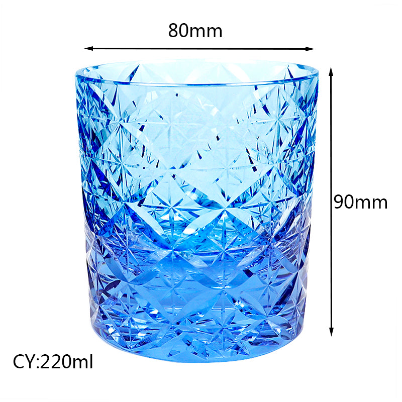 JP-090 Handcrafts Blue K9 Crystal Whiskey Glass Edo Kiriko Circle Mesh Design With Gift Box