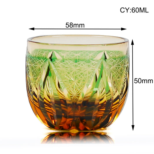 JP-020 Green Handcrafts Edo Kiriko Whiskey Glass Tumbler 240 ml And Sake Glass 60 ml