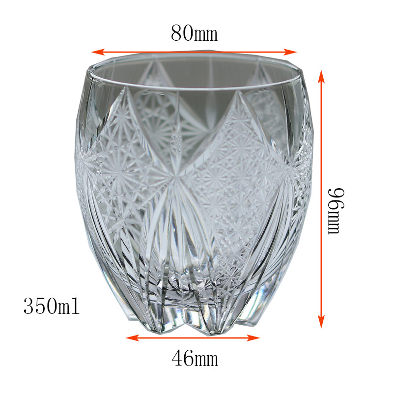 JP-101 350ml Handcrafts Edo Kiriko's Hand Cut To Clear Grey Round Whisky Glass With Gift Box