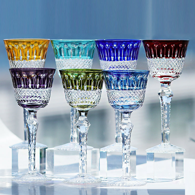 JP-097 5oz Handmade Ruby Red Tinted Glass Goblet Hock Wine Glass With Hand Cutting Lotus Deisgn