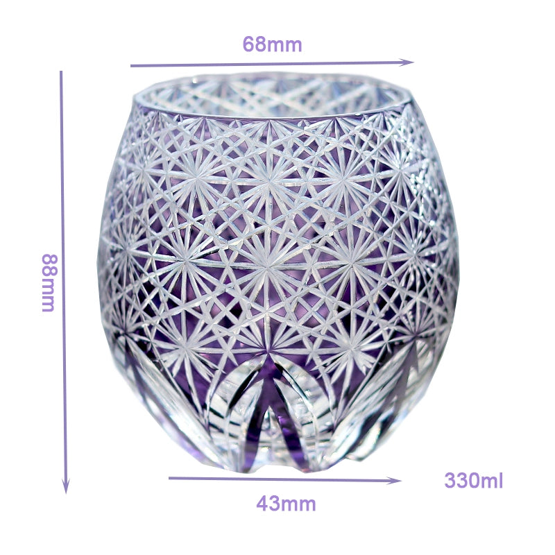 Hand-Cut Edo Kiriko Purple Starburst Whiskey Tumbler 12oz
