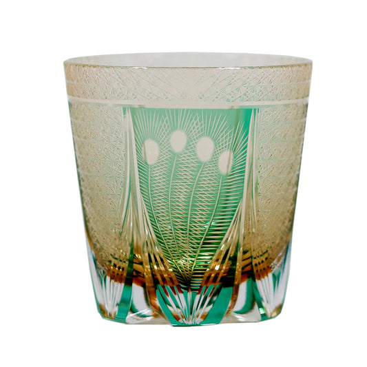 JP-108 Japanese Style Edo Kiriko Handcrafted Green Peacock Whisky Glass With Gitt Box