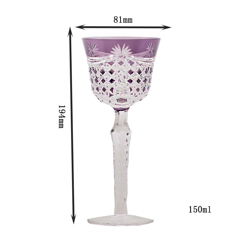 JP-100 Luxury Hand Cut To Clear and Purple Tinted Glass Wine Goblet Hock Glasses For Party Barware Home Tableware