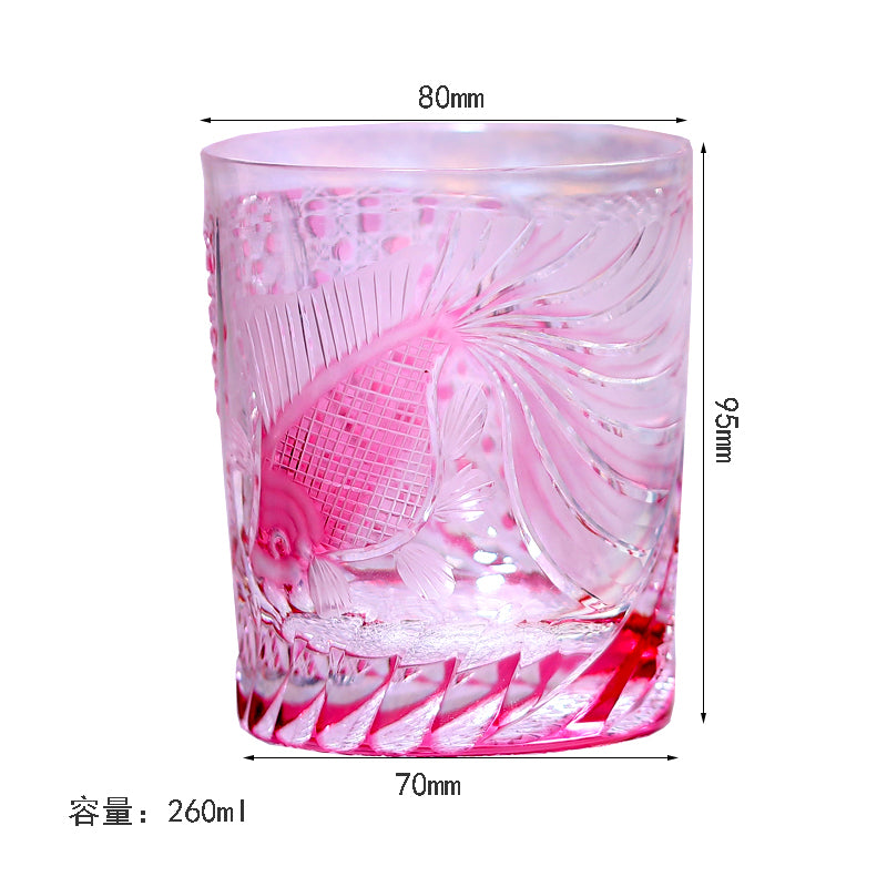JP-019 260ml Japanese Style Edo Kiriko Handcrafted Rose Koi Whisky Glasses Gold Pink In Gift Box