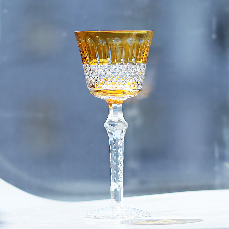 JP-097 5oz Handcrafted Orange Crystal Glass Goblet Hock Wine Glass With Hand Cutting Lotus Deisgn
