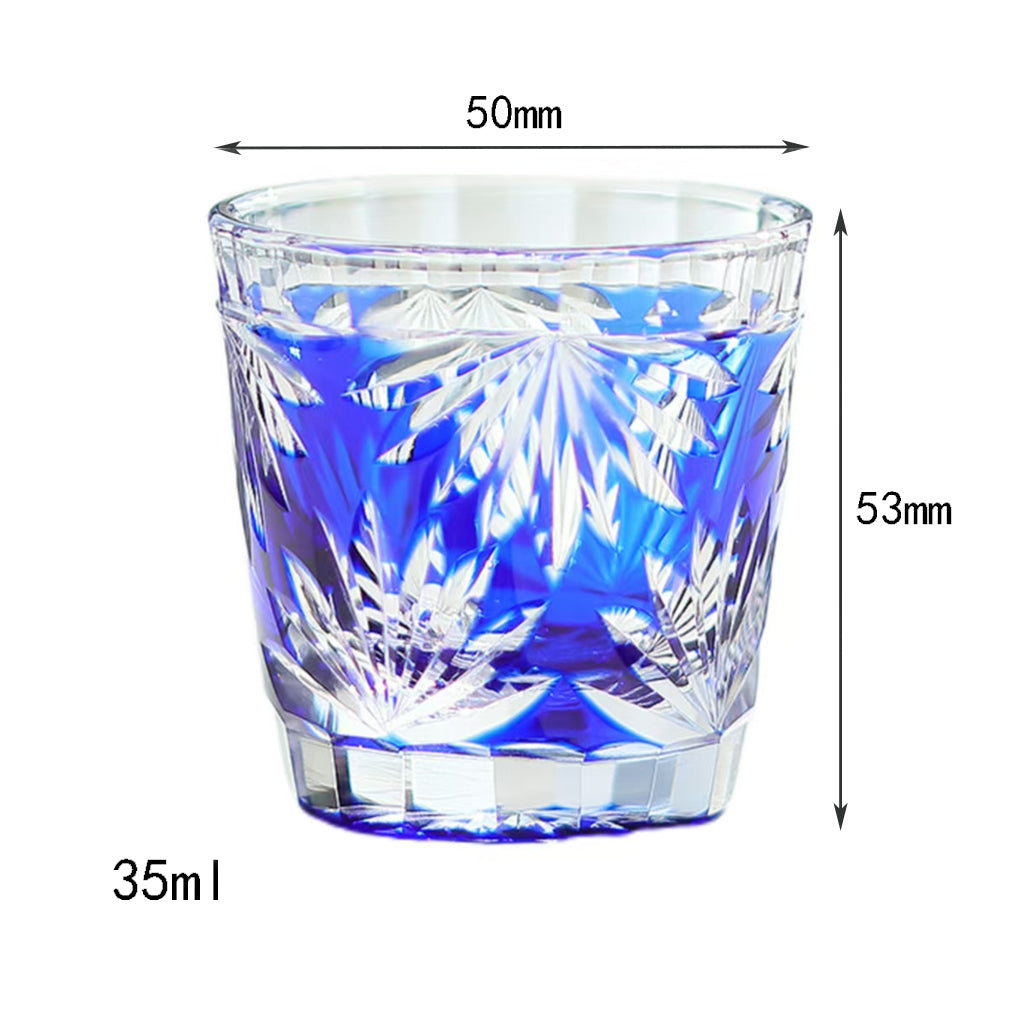 QJ-06-3 35ml Japanese Style Hand Cut Sake Glass Blue Edo Kiriko soju shot glass Bamboo for whiskey, vodka, tequila, chilled sake
