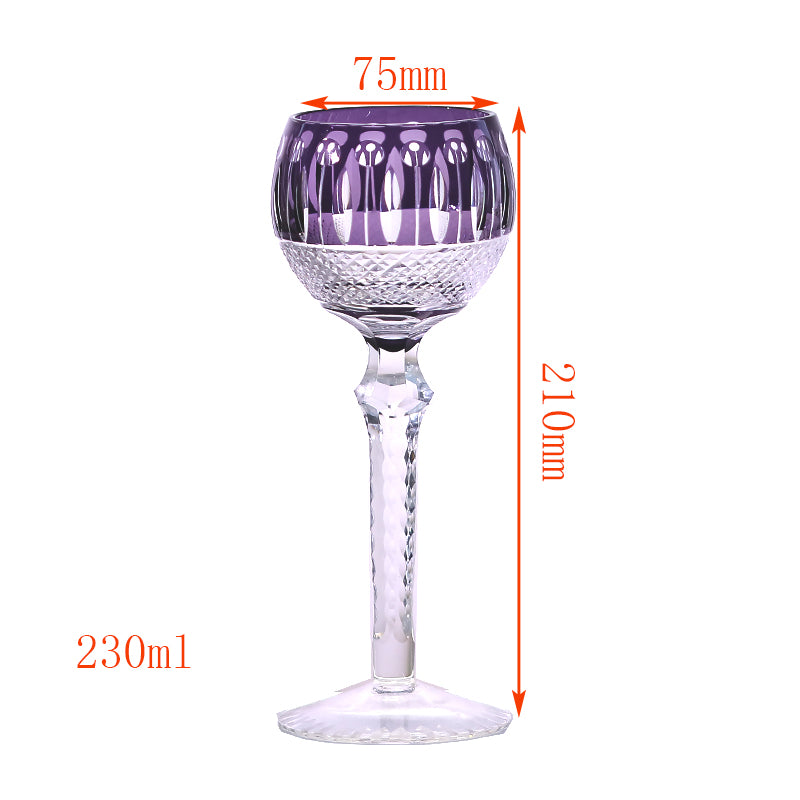 JP-096 8oz Hand Cut to Clear and Purple Colored Wine Glass Goblet Hand Cutting Lotus Deisgn
