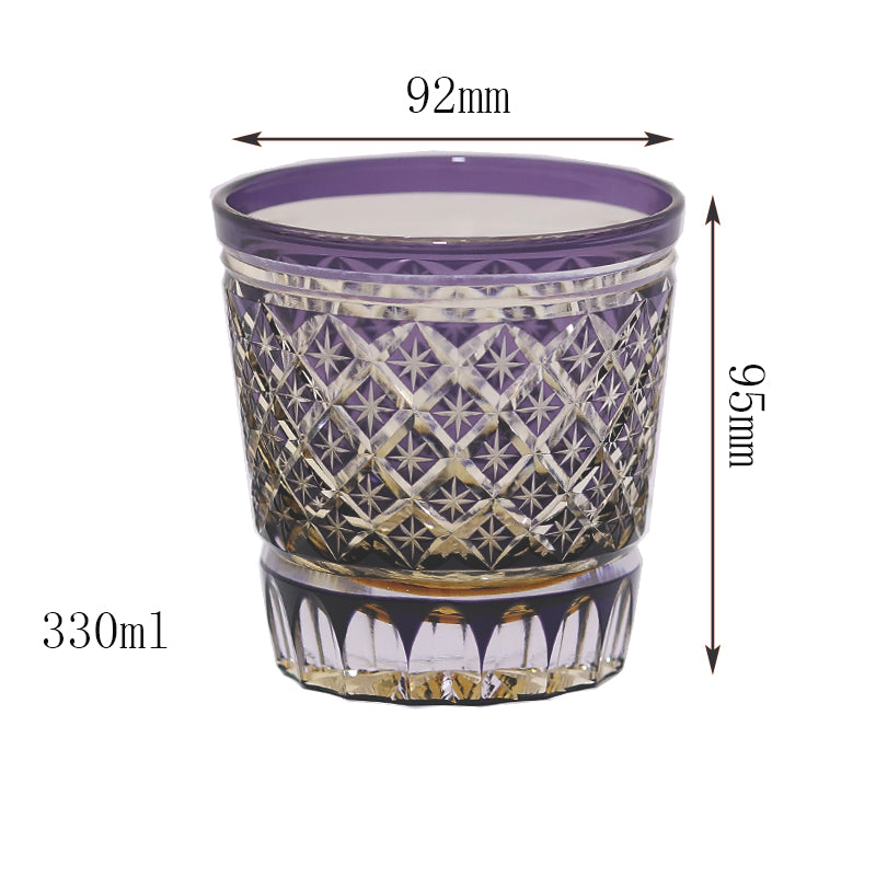 JP-010 330ml Handcrafts Edo Kiriko's Purple Colored Whiskey Glass Tumbler with Cutting Stars Design