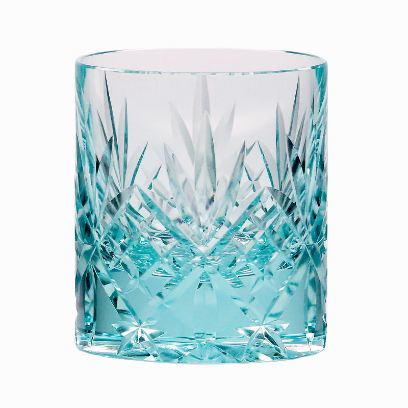 JP-128 Classic Hand Cutting Bamboo Leaves Green Whiskey Tumbler K9 Crystal Glass Sazerac Whiskey Glass Tumbler Green Edo Kiriko 200 ml Heavy and Thick Bottom Rock Glass K9 Green Crystal Glass Cocktail Tumblers