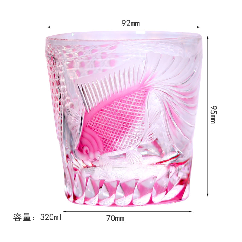 JP-019 320ml Edo Kiriko Handcrafted Rose Koi Old Fashioned Whisky Glasses Gold Pink In Gift Box