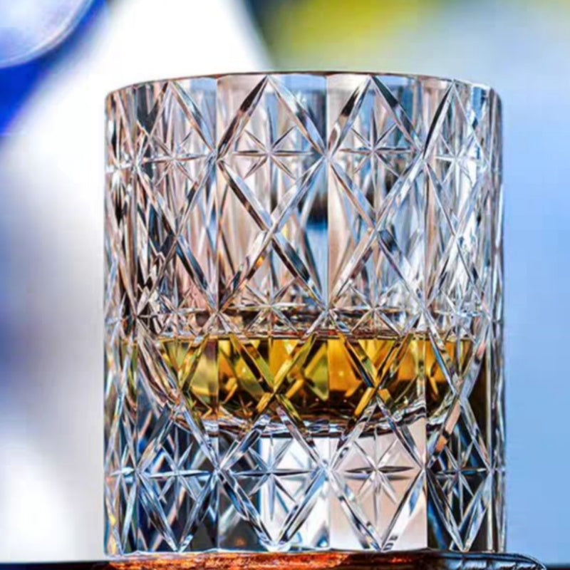 JP-129 Handdcrafts Oceans Of Stars K9 Crystal Whiskey Glasses Edo Kiriko Rock Glass Hand Cutting Crystal Glass Cocktail Tumblers 7 oz