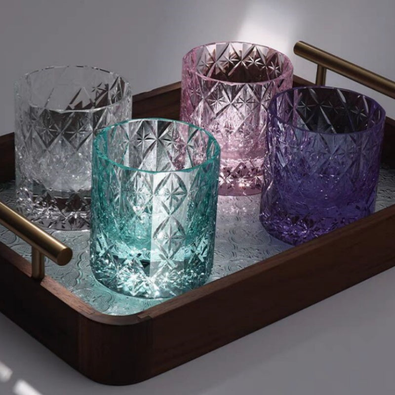 JP-129 Blue Green Oceans Of Stars K9 Crystal Glass Whiskey Tumbler Edo Kiriko Rock Glass Hand Cutting Blue Green Crystal Glass Cocktail Tumblers 200ml
