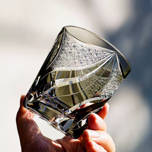 JP-139 9 oz Hand Cut to Clear Grey Crystal Glass Whiskey Tumbler Edo Kiriko Summer Old Fashioned Glasses Gift Box