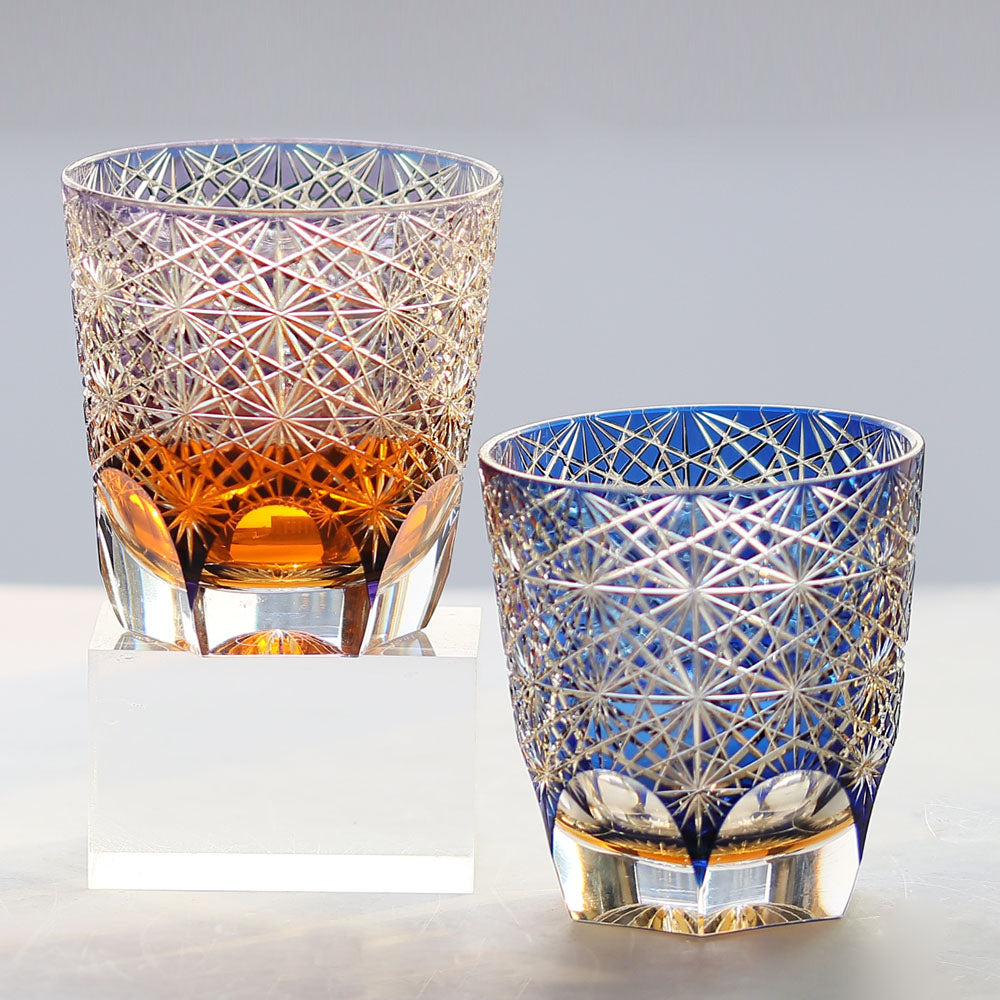 24% Lead Crystal Chrysanthemum Whiskey Glass Purple 11oz