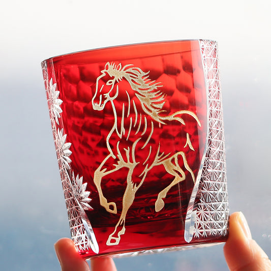 Golden Horse Whiskey Glass Red 9oz