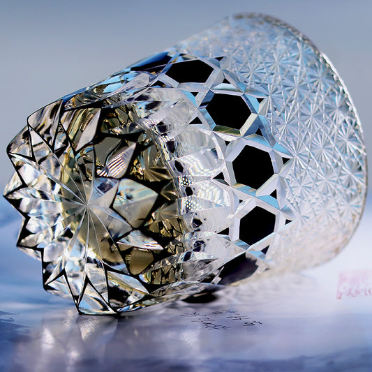 JP-107 32 cl Japanese Style Edo Kiriko Handcrafted Black Fluorite Whisky Glass With Gift Box