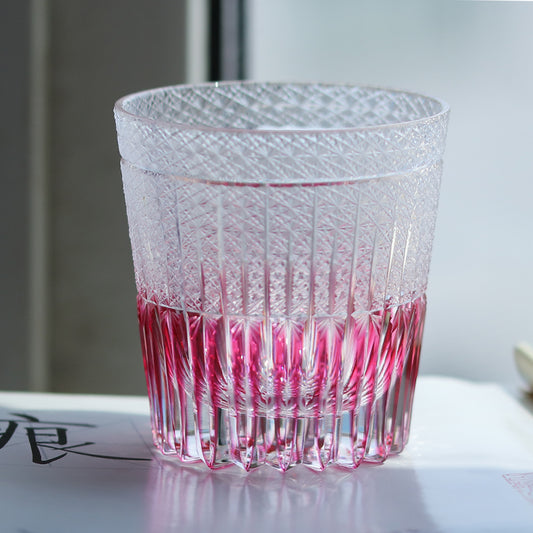 JP-130-2 Luxury Gold Pink Crystal Glass Whiskey Old Fashioned Tumbler Edo Kiriko Gold Pink Rocks Cocktail Cup With Gift Box