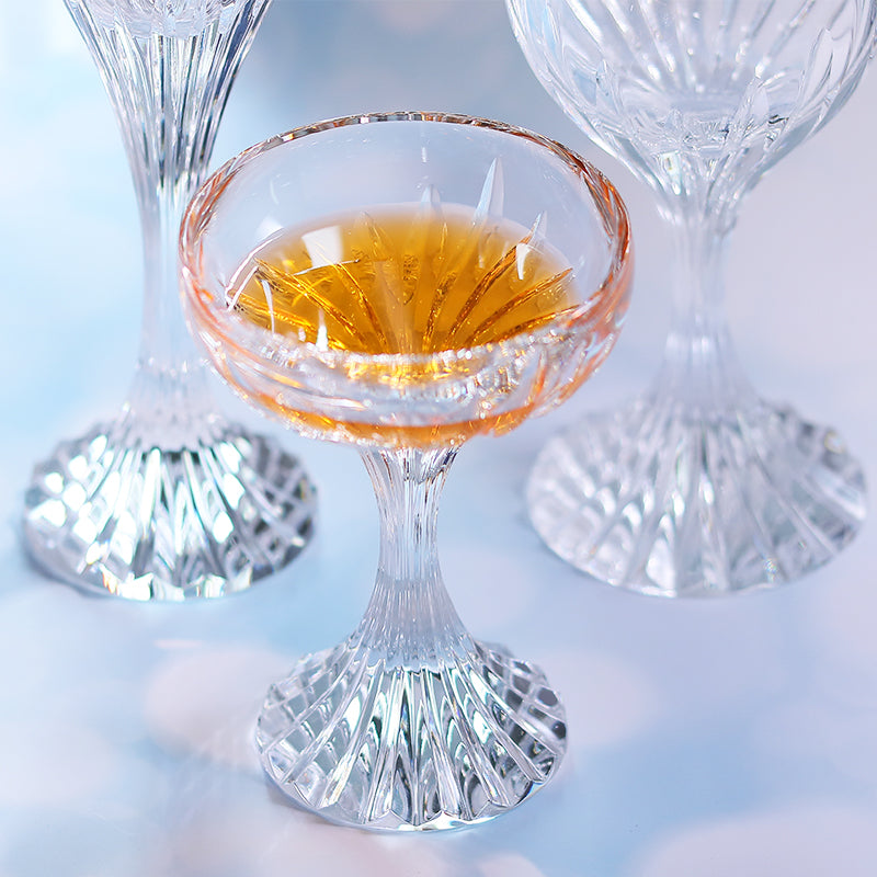 JP-083 125 ml Clear K9 Crystal Glass Champagne Coupe With Hand Cut Etched Deep Orgue Bevel Design