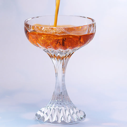 JP-083 125 ml Clear K9 Crystal Glass Champagne Coupe With Hand Cut Etched Deep Orgue Bevel Design