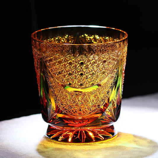 24% Lead Lotus Amber Edo Kiriko Whiskey Tumbler