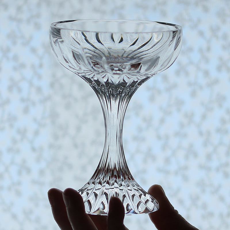 JP-083 125 ml Clear K9 Crystal Glass Champagne Coupe With Hand Cut Etched Deep Orgue Bevel Design