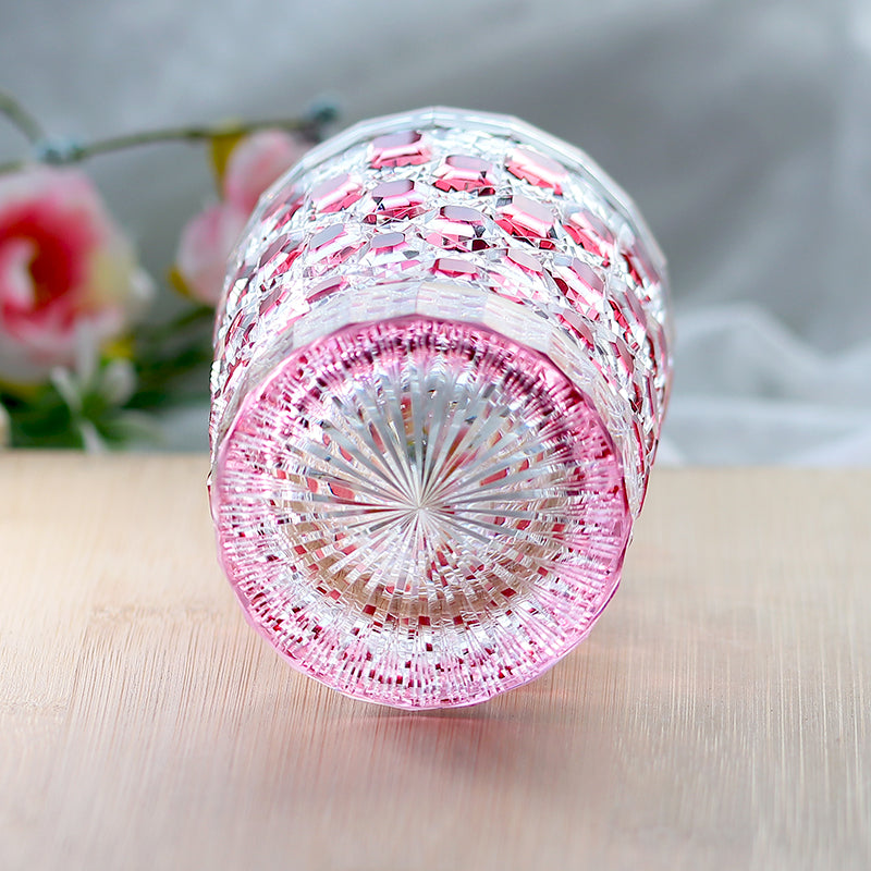 Pink Crystal Glass Hand Cut Diamond Crystal Glass 9oz