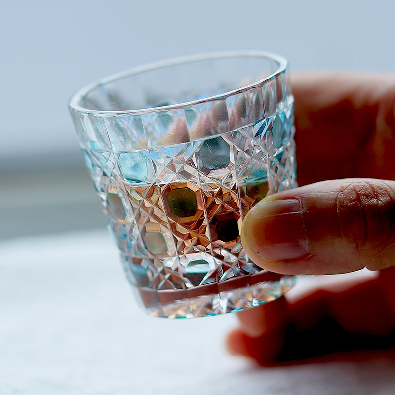 QJ-05 35ml Hand Cut To Clear mult-colored soju shot glass for whiskey, vodka, tequila, chilled sake