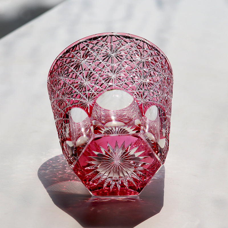 24% Lead Crystal Hand Cut To Clear Whiskey Glass Pink