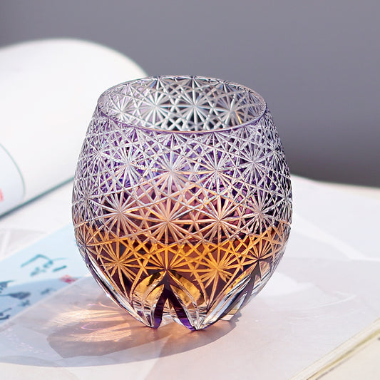 JP-102 330ml Purple Edo Kiriko Whiskey Glass Egg Shaped Cocktail Tumbler Japanese Style Hand Carved Old Fashioned Glass In Gift Box