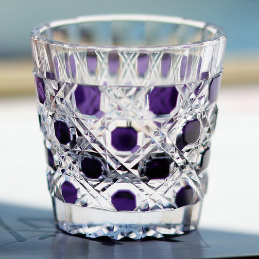 QJ-05 35ml Japanese style purple colored sake glass edo kiriko 1.5 oz min soju shot glass for whiskey, vodka, tequila